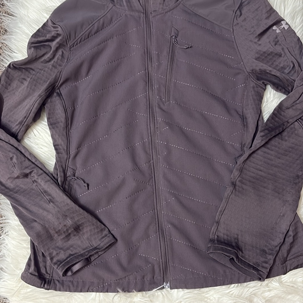 Under Armour Purple Fitted Cold Gear Hooded Zip Up Jacket Lightweight Size L - Picture 4 of 12